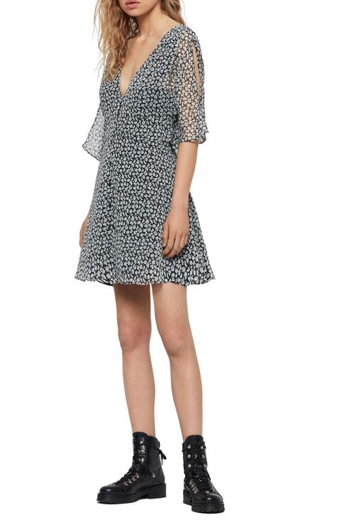 AllSaints Dresses & Skirts - All Saints Ivy Gray Scatter Floral Print Belted Tie Waist A-Line Mini Dress Sz 2